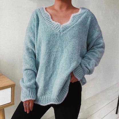 V-Neck Drop Shoulder Long Sleeve Sweater