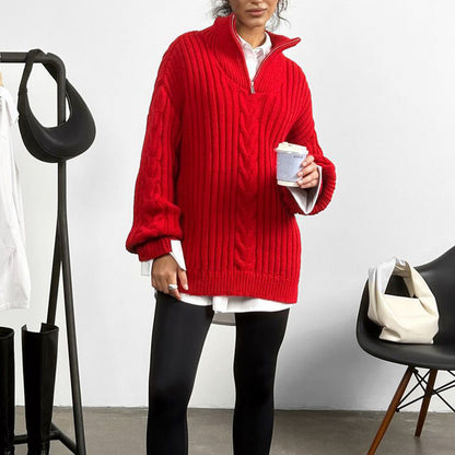 Ribbed Half Zip Long Sleeve Sweater