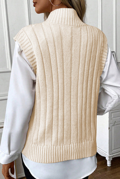 Cable-Knit Mock Neck Sweater Vest