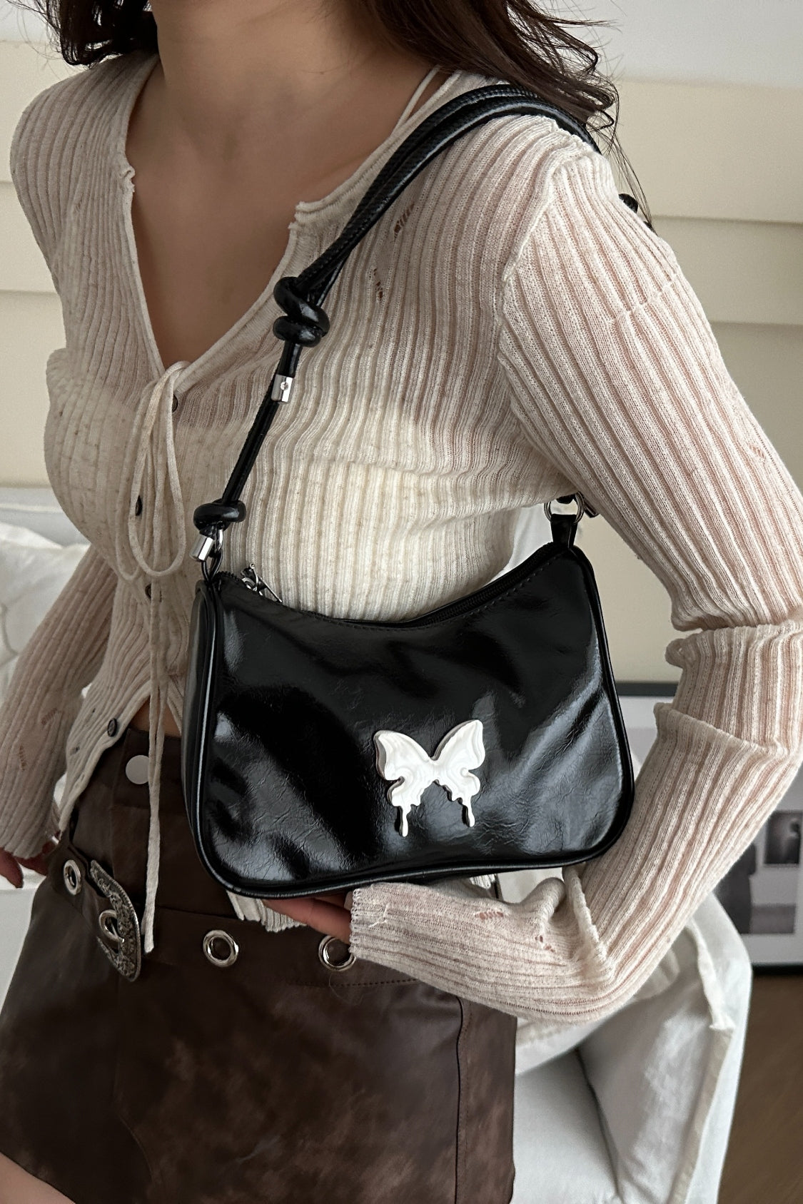 Butterfly PU Leather Knotted Strap Shoulder Bag | women's shoulder bag
