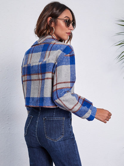 Plaid Button Front Jacket with Pockets