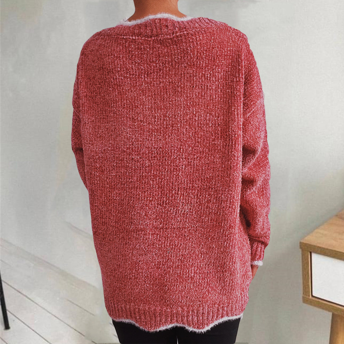 V-Neck Drop Shoulder Long Sleeve Sweater