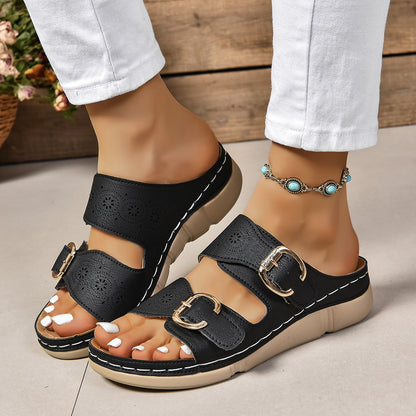 PU Leather Open Toe Buckle Sandals