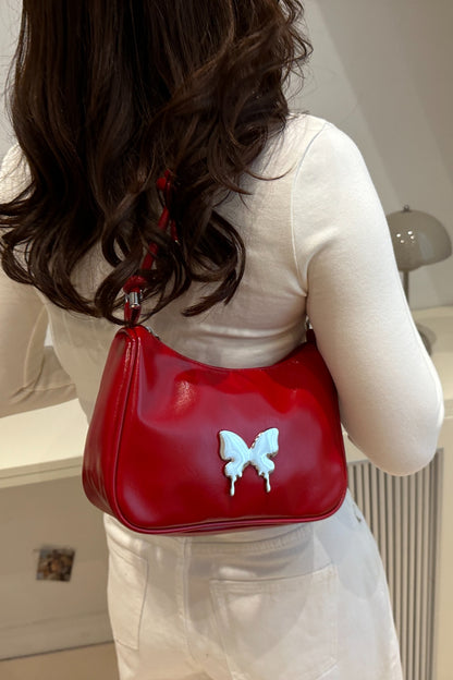 Butterfly PU Leather Knotted Strap Shoulder Bag | maroon shoulder bag | women's shoulder bag