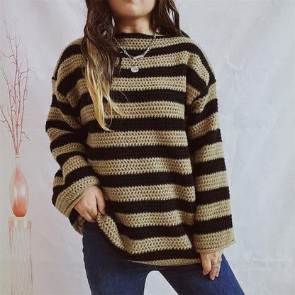 Striped Round Neck Long Sleeve Sweater