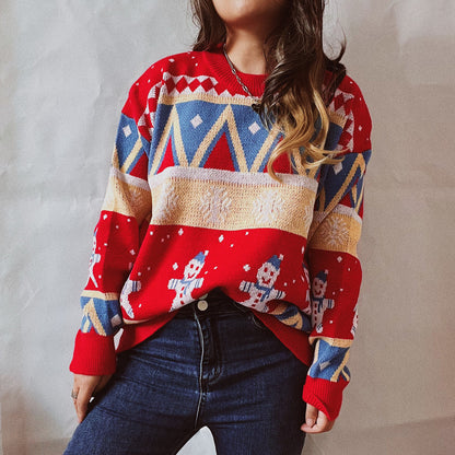 Printed Round Neck Long Sleeve Sweater