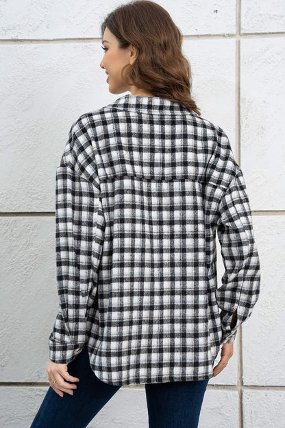 Plaid Dropped Shoulder Shirt Jacket