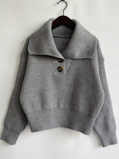 Statement Collar Half Button Sweater