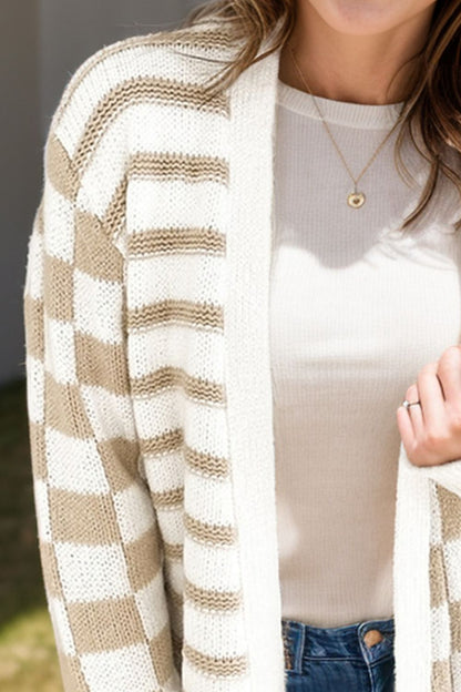 Striped Open Front Long Sleeve Cardigan