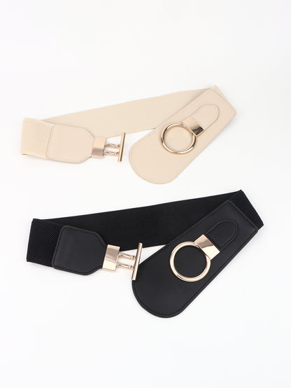 PU Elastic Wide Belt with Alloy Buckle